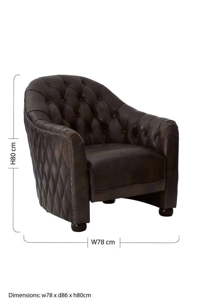 Dark Grey Brown Leather Tub Chair – Compact Accent Chair for Modern Interiors