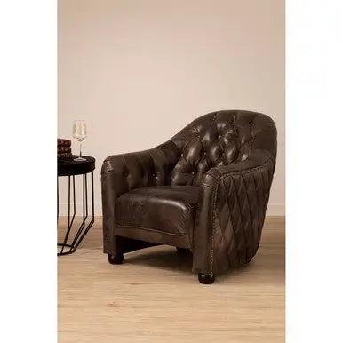 Dark Grey Brown Leather Tub Chair – Compact Accent Chair for Modern Interiors