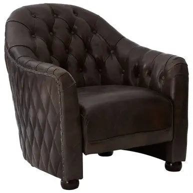 Dark Grey Brown Leather Tub Chair – Compact Accent Chair for Modern Interiors