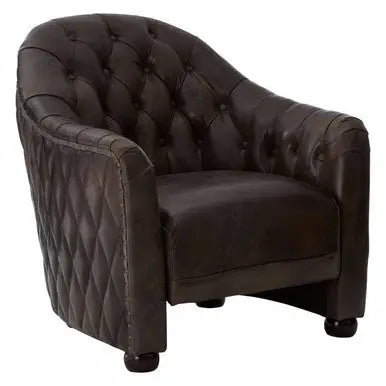 Dark Grey Brown Leather Tub Chair – Compact Accent Chair for Modern Interiors