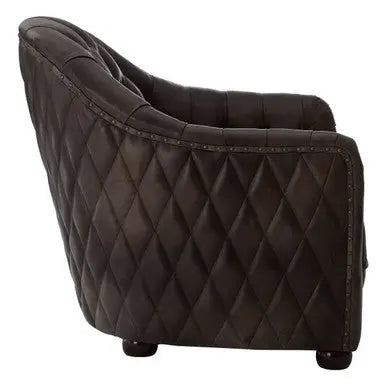 Dark Grey Brown Leather Tub Chair – Compact Accent Chair for Modern Interiors