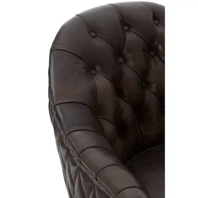 Dark Grey Brown Leather Tub Chair – Compact Accent Chair for Modern Interiors