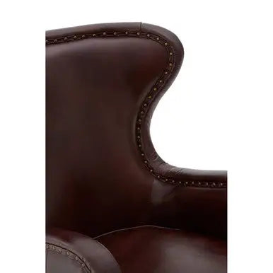 Victor Deep Brown Leather Lounge Chair with Brass Stud Detail