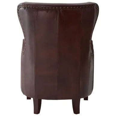 Victor Deep Brown Leather Lounge Chair with Brass Stud Detail