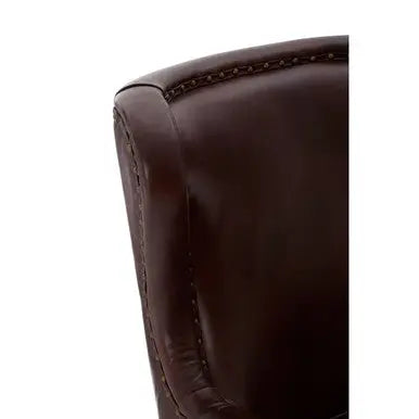 Victor Deep Brown Leather Lounge Chair with Brass Stud Detail