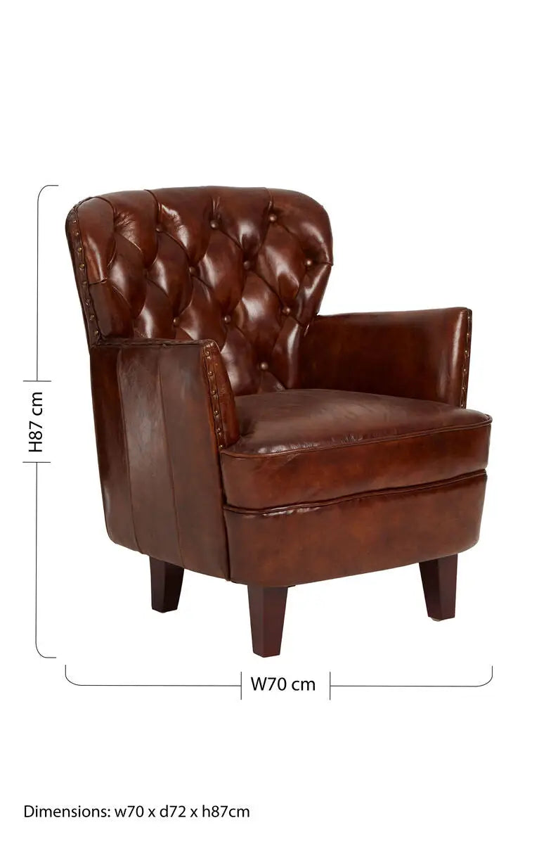 Victor Mocha Brown Leather Armchair with Button Tufted Back