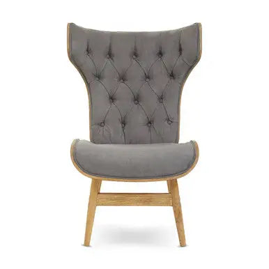 Vinsi Dark Grey Velvet Wing Back Chair with Elm Wood Frame
