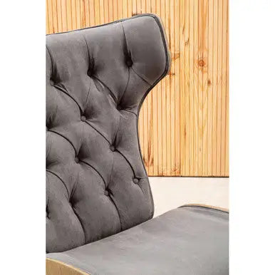 Vinsi Dark Grey Velvet Wing Back Chair with Elm Wood Frame