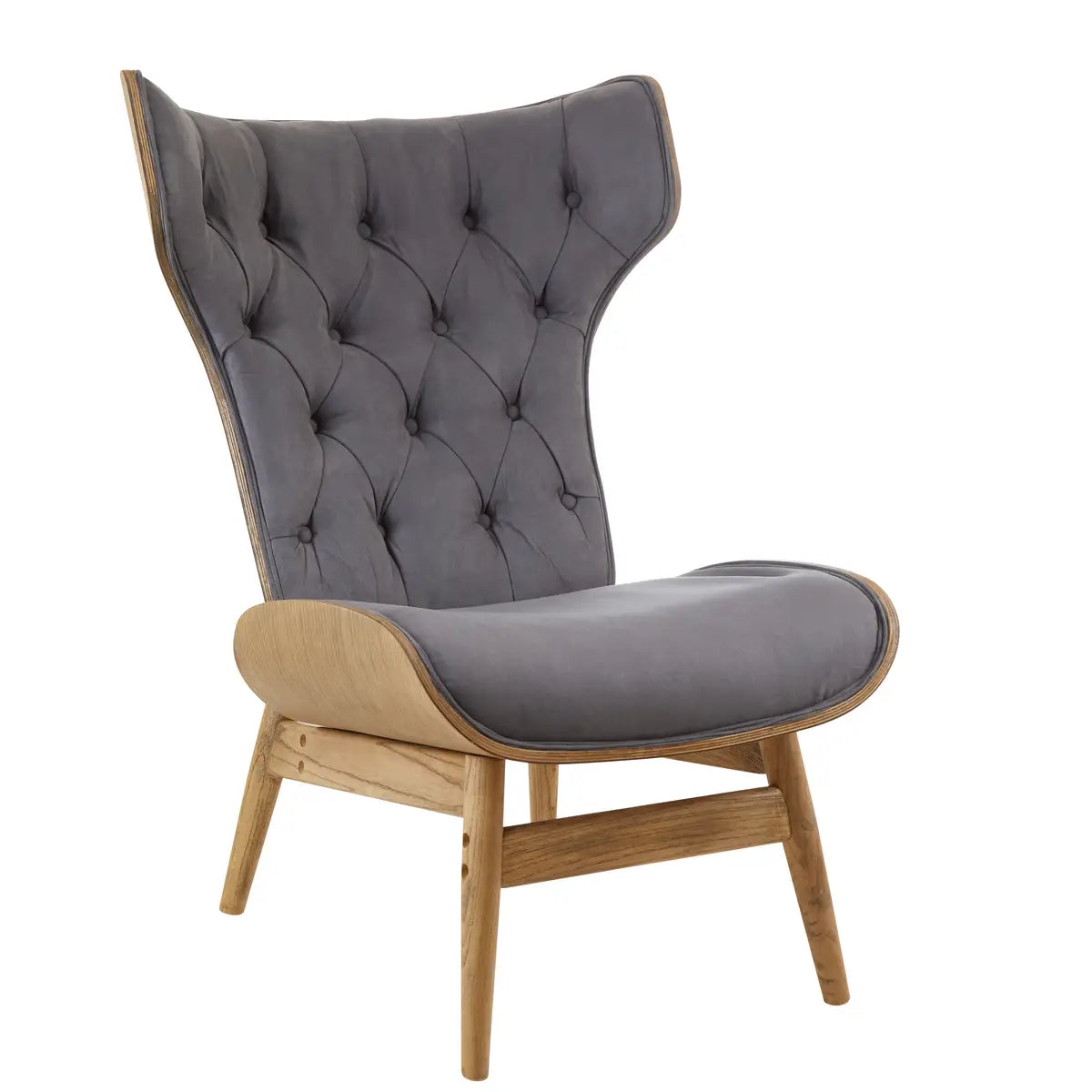 Vinsi Dark Grey Velvet Wing Back Chair with Elm Wood Frame
