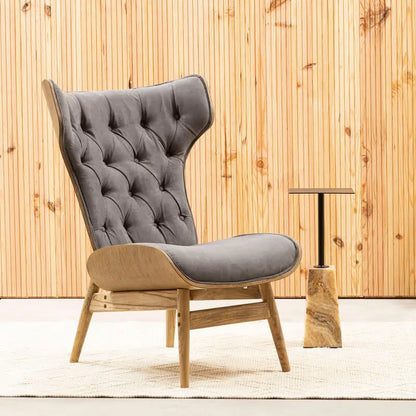 Vinsi Dark Grey Velvet Wing Back Chair with Elm Wood Frame