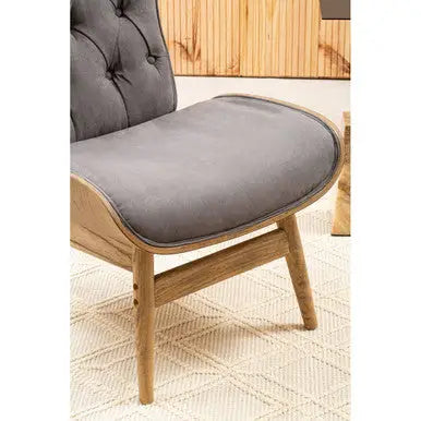 Vinsi Dark Grey Velvet Wing Back Chair with Elm Wood Frame