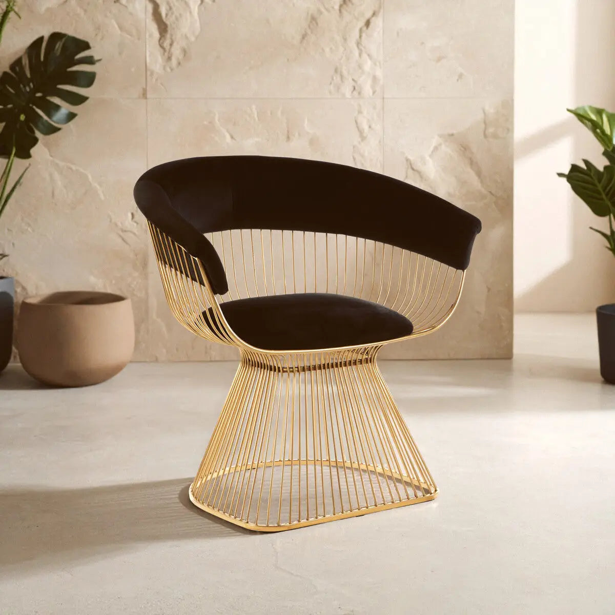 Vogue Black Velvet And Gold Finish Chair