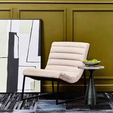 Vogue Ivory Velvet Lounge Chair with Matte Black Stainless Steel Frame