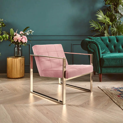 Vogue Pink Velvet Lounge Chair with Silver Finish Frame