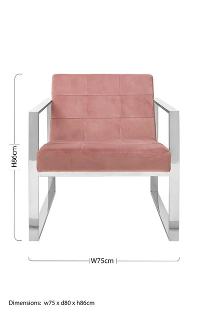 Vogue Pink Velvet Lounge Chair with Silver Finish Frame