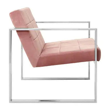 Vogue Pink Velvet Lounge Chair with Silver Finish Frame