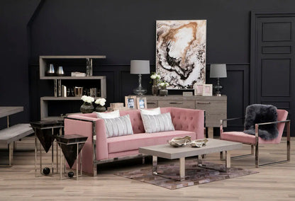 Vogue Pink Velvet Lounge Chair with Silver Finish Frame