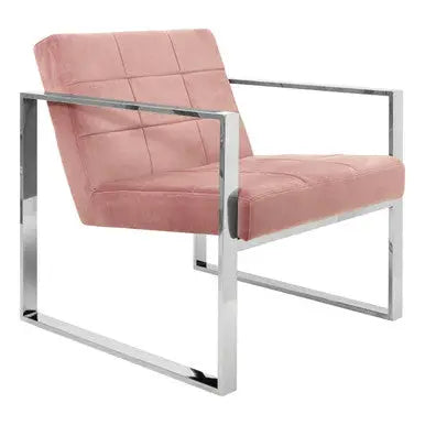 Vogue Pink Velvet Lounge Chair with Silver Finish Frame