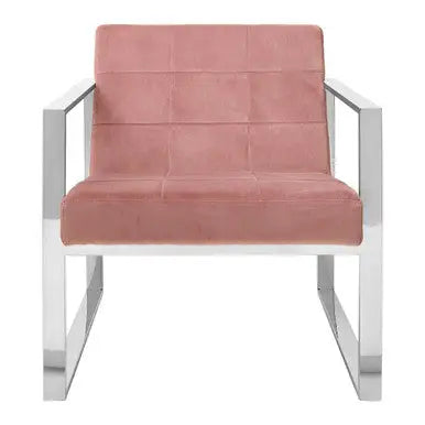 Vogue Pink Velvet Lounge Chair with Silver Finish Frame