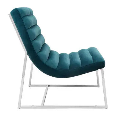 Vogue Teal Velvet Lounge Chair with Channel Tufting
