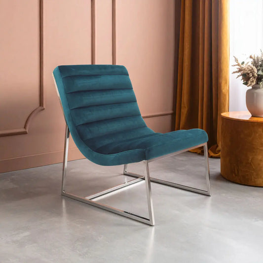 Vogue Teal Velvet Lounge Chair with Channel Tufting