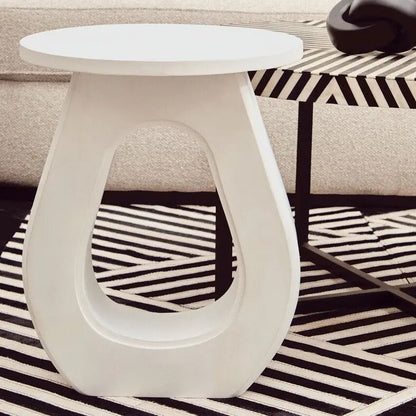 Walsa Whitewash Mango Wood Side Table with Cutout Detail