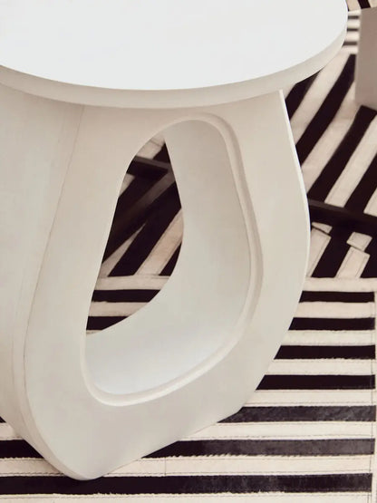 Walsa Whitewash Mango Wood Side Table with Cutout Detail