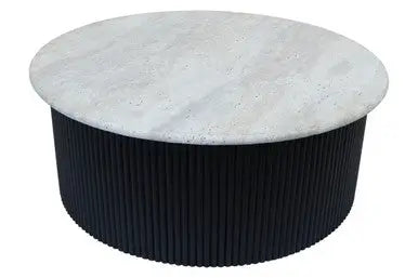 Walton Cream Travertine and Black Acacia Wood Coffee Table