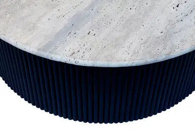 Walton Cream Travertine and Black Acacia Wood Coffee Table