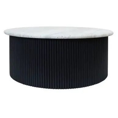 Walton Cream Travertine and Black Acacia Wood Coffee Table