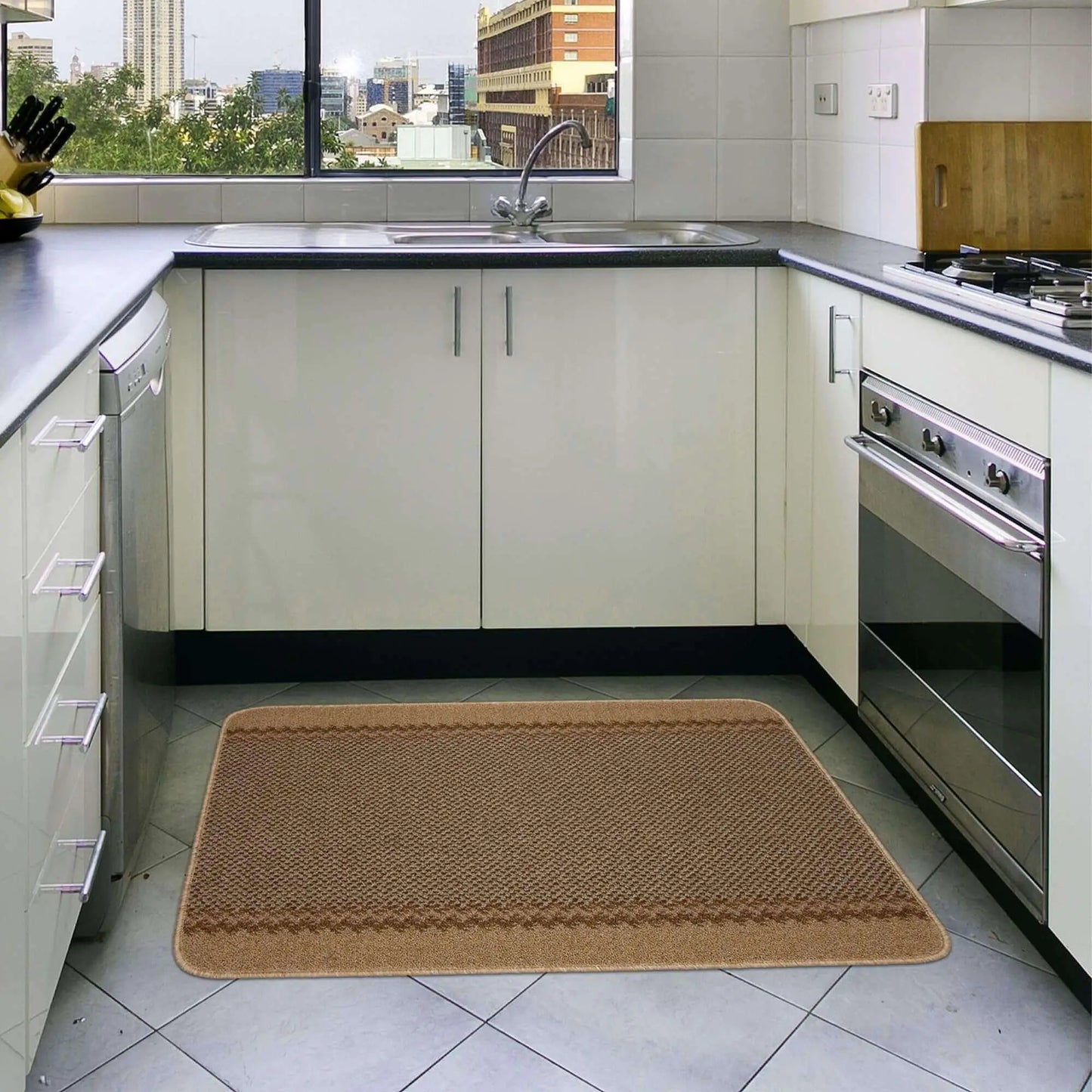 Washable Bordered Beige Rug  | 116B