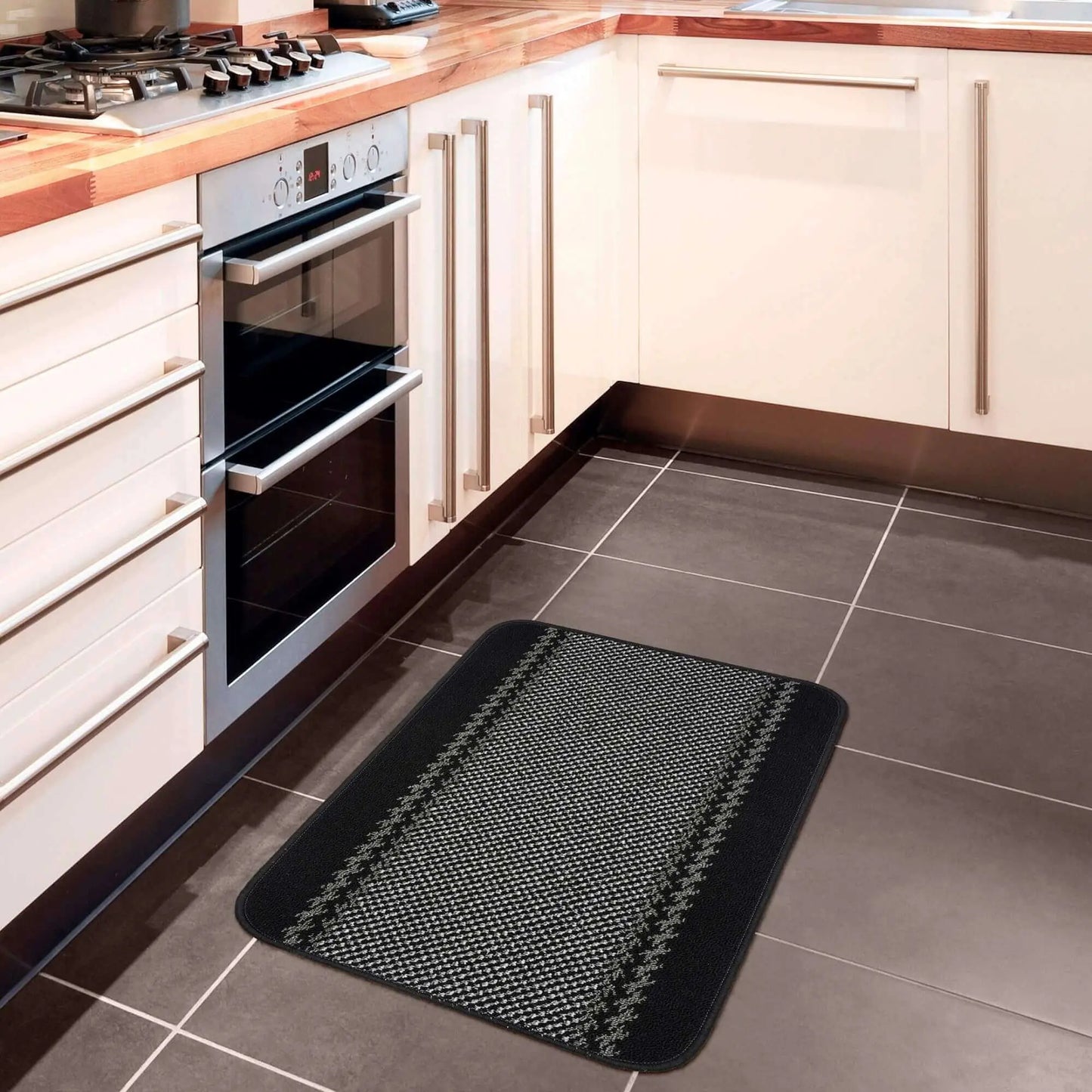 Washable Bordered Black Rug  | 116Bl
