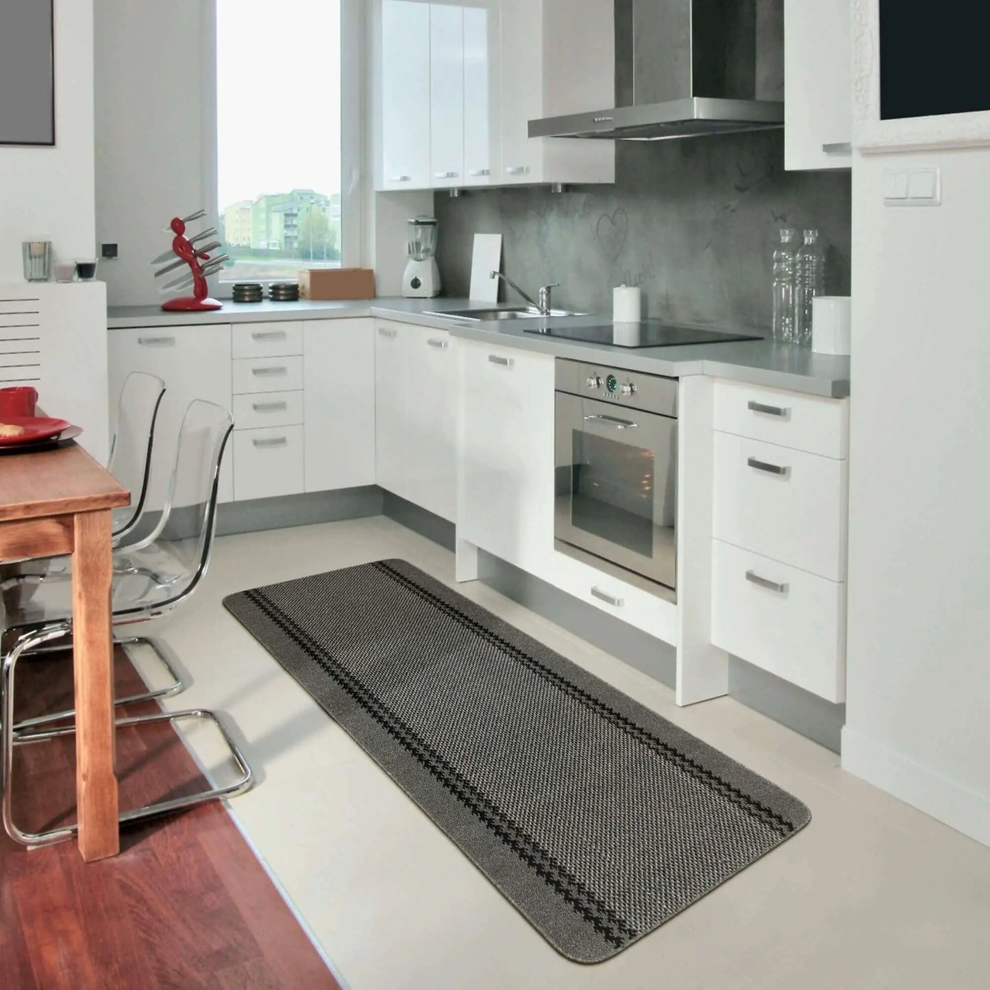Washable Bordered Dark Grey Rug | 116D