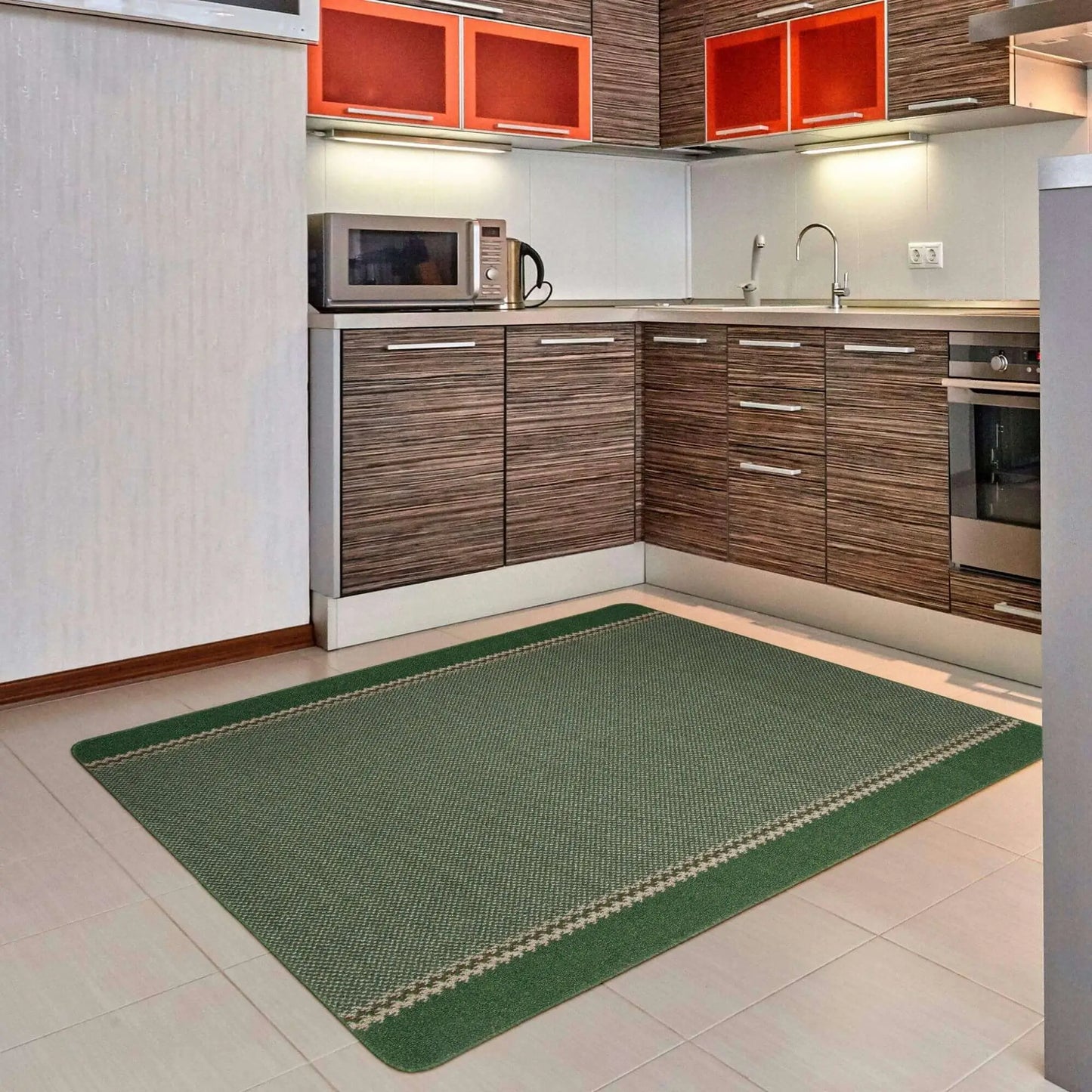 Washable Designer Bordered Green Rug | 116Gr