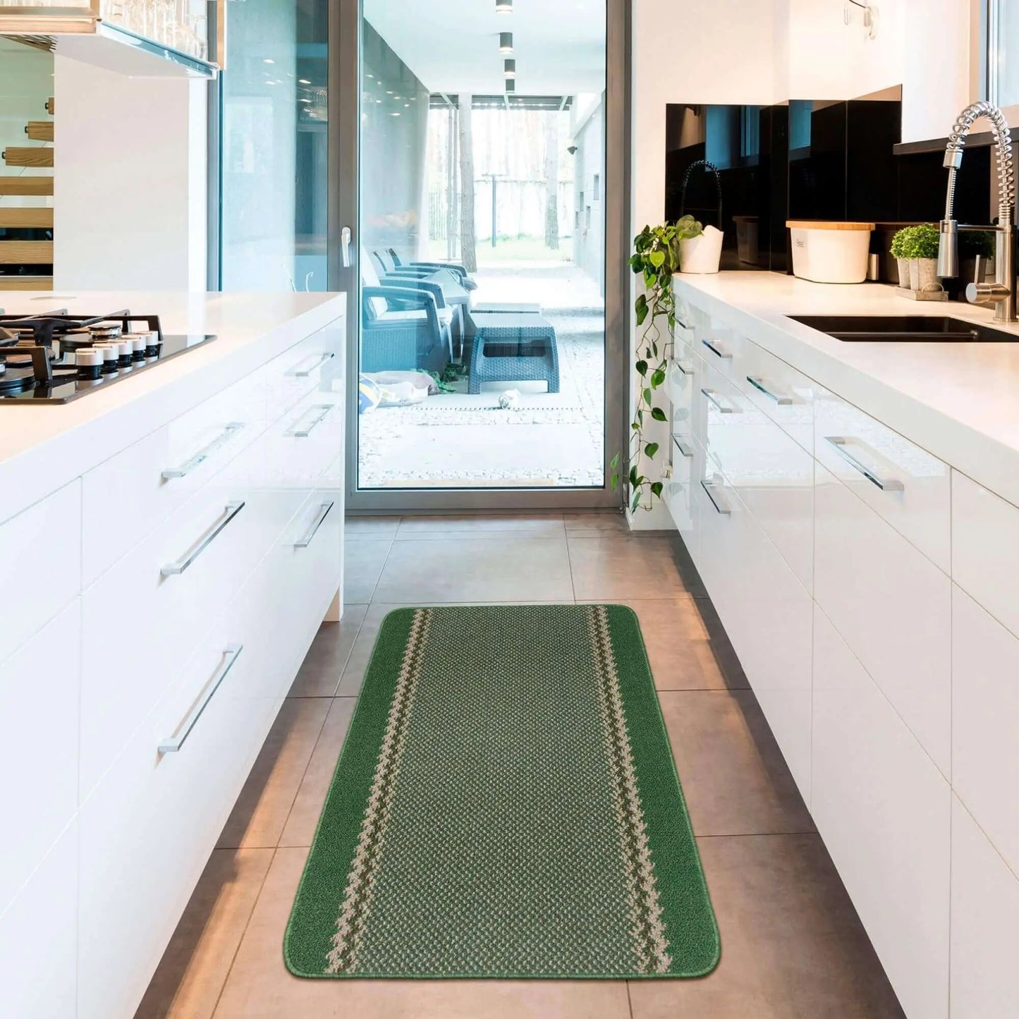 Washable Designer Bordered Green Rug | 116Gr