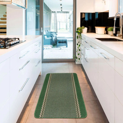 Washable Designer Bordered Green Rug | 116Gr