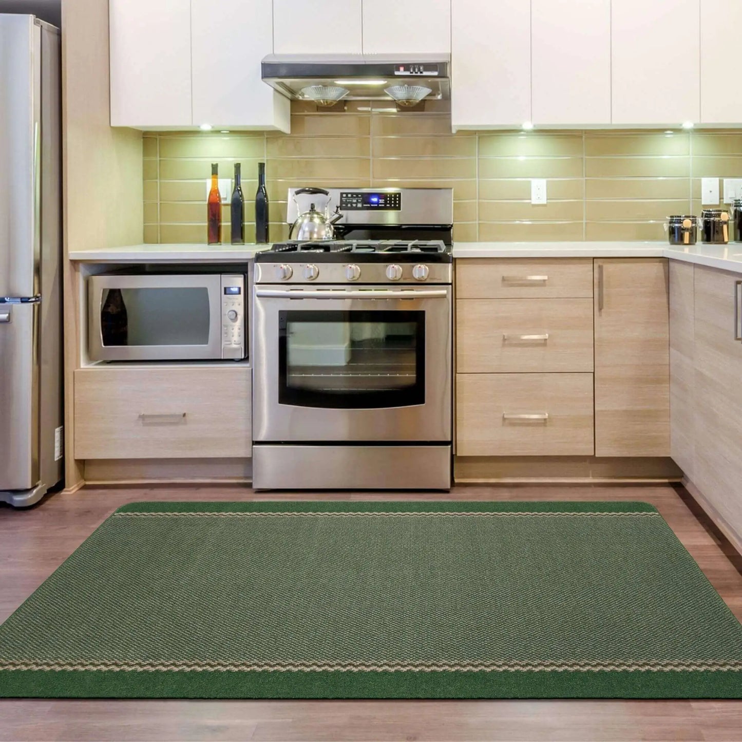 Washable Designer Bordered Green Rug | 116Gr
