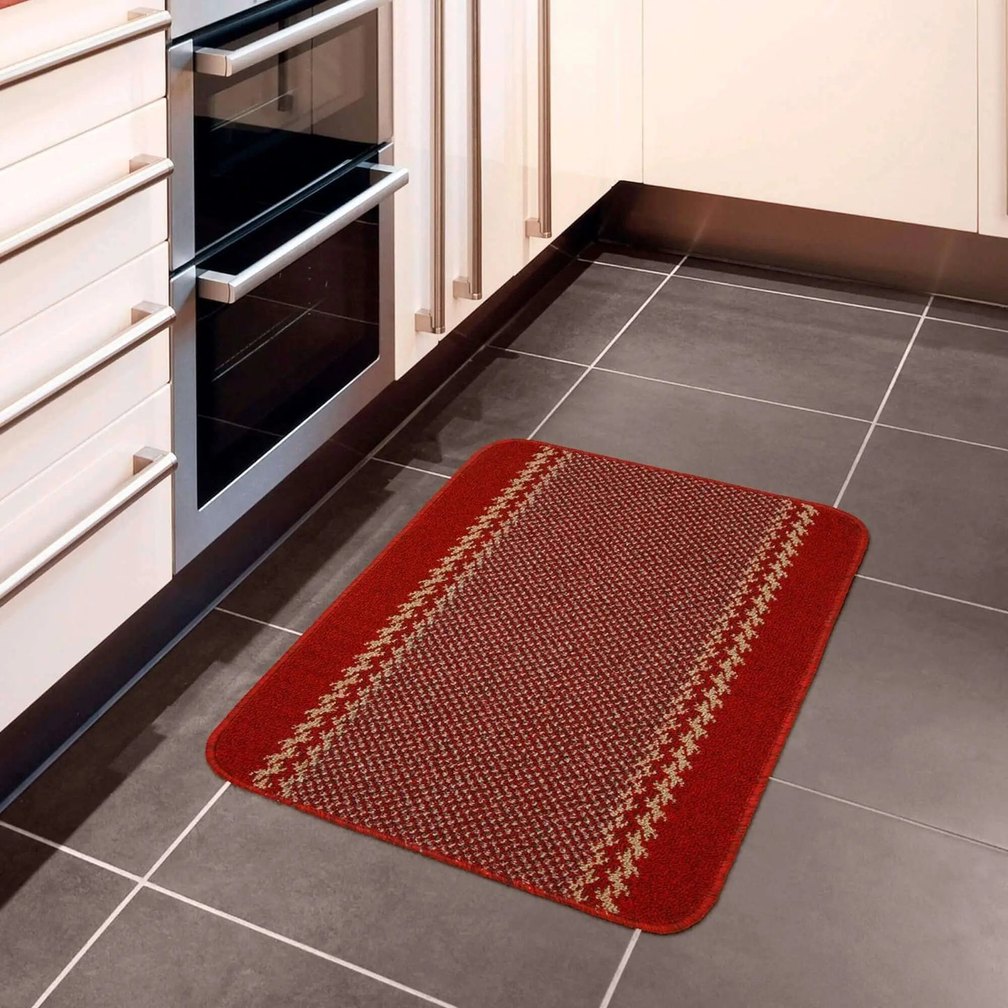 Washable Designer Bordered Red Rug | 116R