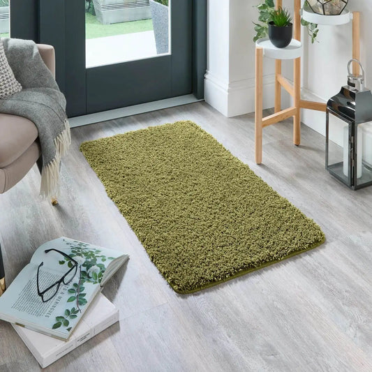 Washable Olive Green Shaggy Rug