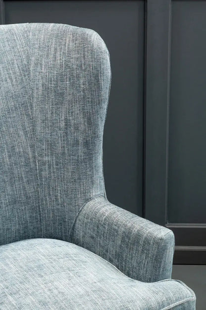 Welham Blue Fabric Wingback Lounge Chair with Brass Stud Detail