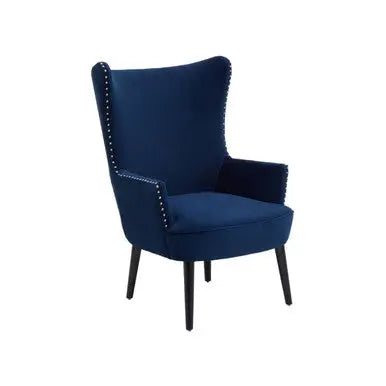 Wexley Blue Velvet Wingback Lounge Chair with Stud Detail