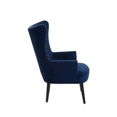 Wexley Blue Velvet Wingback Lounge Chair with Stud Detail