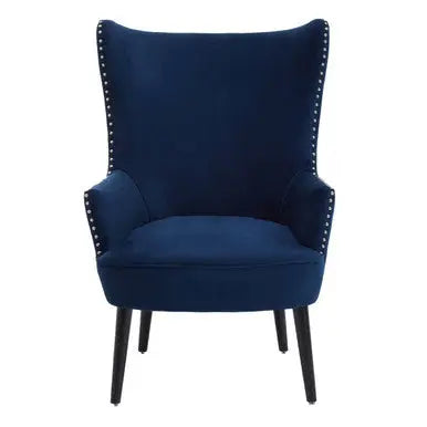 Wexley Blue Velvet Wingback Lounge Chair with Stud Detail