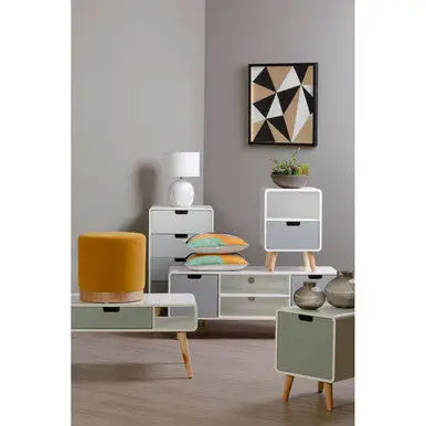 White and Natural Coffee Table with Drawer, Milo