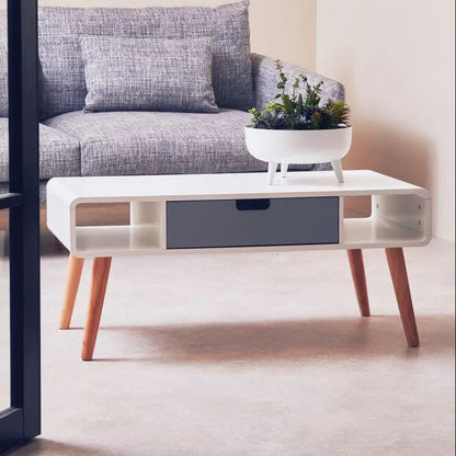 White and Natural Coffee Table with Drawer, Milo