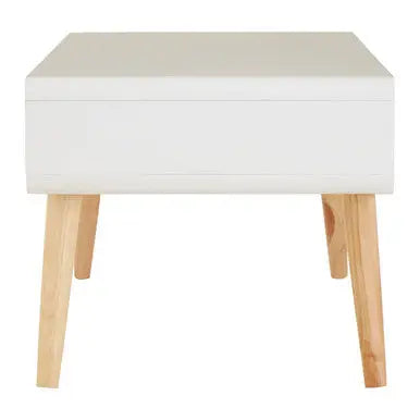 White and Natural Coffee Table with Drawer, Milo