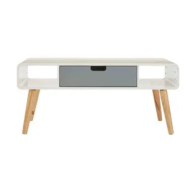 White and Natural Coffee Table with Drawer, Milo