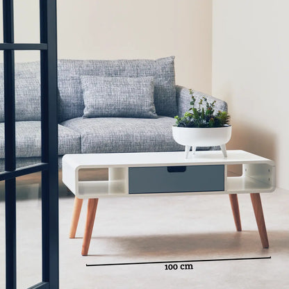 White and Natural Coffee Table with Drawer, Milo