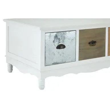 White and Natural Storage Rectangular Coffee Table with 3 Drawers, Weymouth