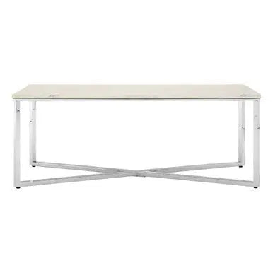 White Faux Marble Coffee Table with Chrome Lattice Leg Design, Allure